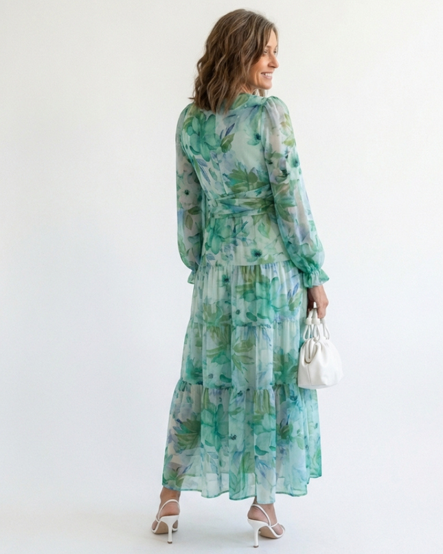 Women's Garden Wedding Guest Maxi Dress with Floral Print