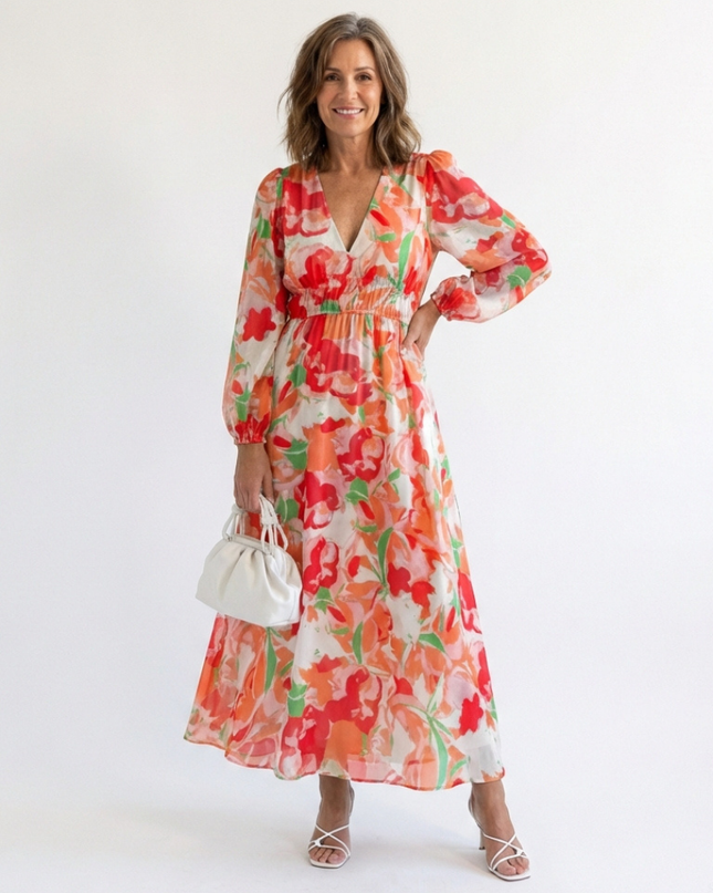 Women's Garden Wedding Guest Maxi Dress with Floral Print
