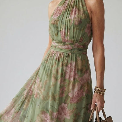 Women's Garden Wedding Guest Maxi Dress with Halter Neckline