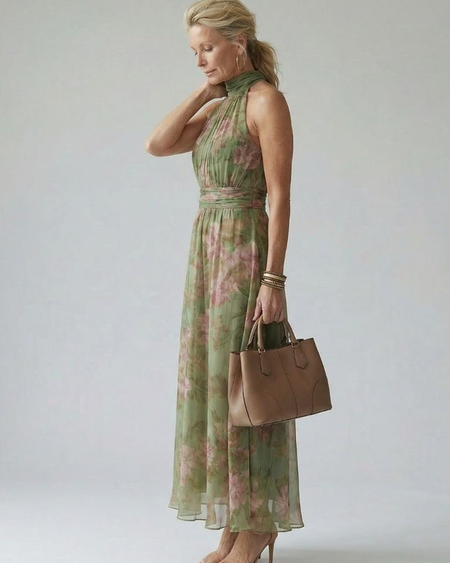 Women's Garden Wedding Guest Maxi Dress with Halter Neckline