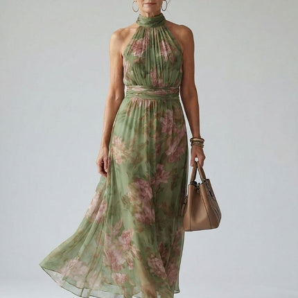 Women's Garden Wedding Guest Maxi Dress with Halter Neckline
