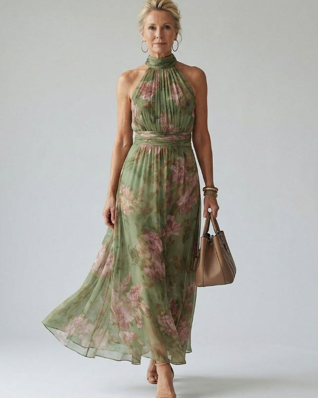 Women's Garden Wedding Guest Maxi Dress with Halter Neckline