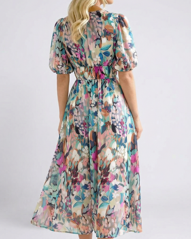 Women's Garden Wedding Guest Midi Dress with Floral Print