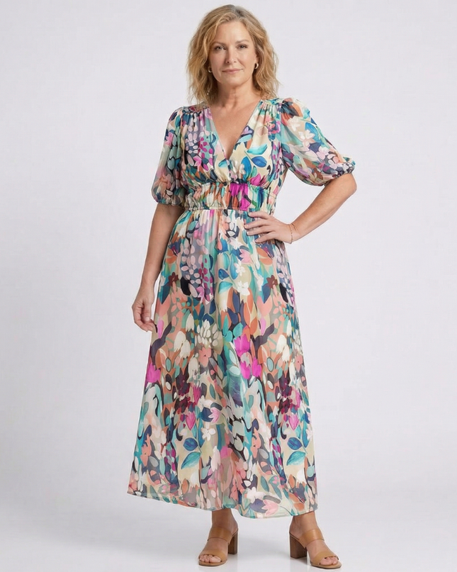 Women's Garden Wedding Guest Midi Dress with Floral Print