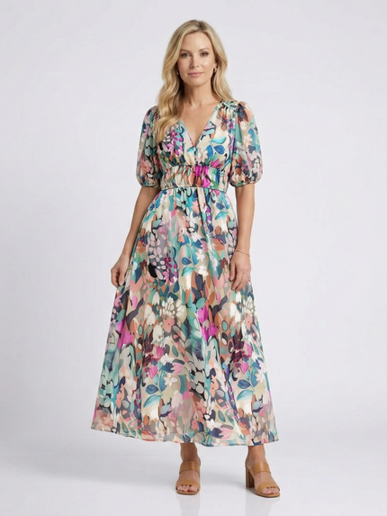 Women's Garden Wedding Guest Midi Dress with Floral Print