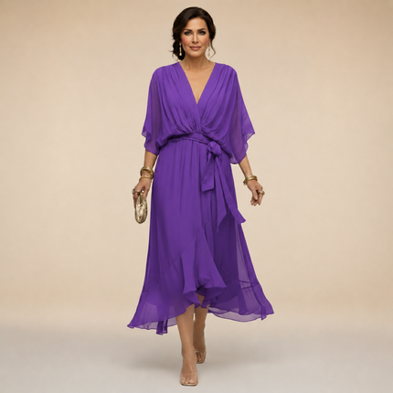 Women's Garden Wedding Guest Midi Dress with Flutter Sleeves