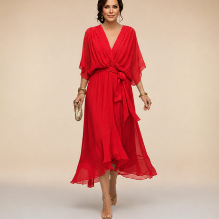 Women's Garden Wedding Guest Midi Dress with Flutter Sleeves