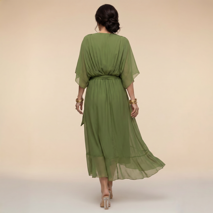 Women's Garden Wedding Guest Midi Dress with Flutter Sleeves