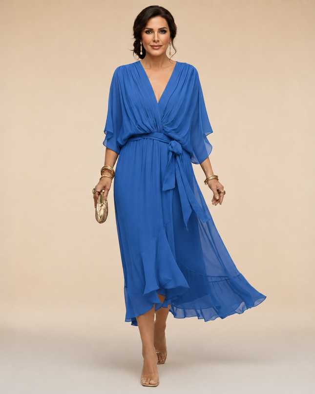 Women's Garden Wedding Guest Midi Dress with Flutter Sleeves