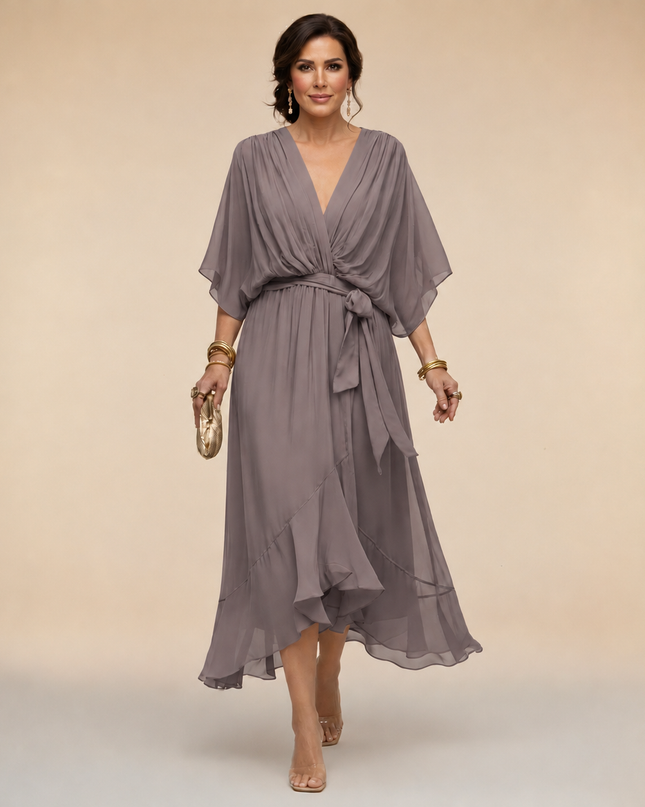 Women's Garden Wedding Guest Midi Dress with Flutter Sleeves