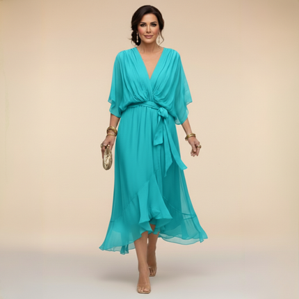 Women's Garden Wedding Guest Midi Dress with Flutter Sleeves
