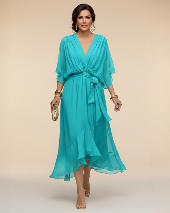 Women's Garden Wedding Guest Midi Dress with Flutter Sleeves