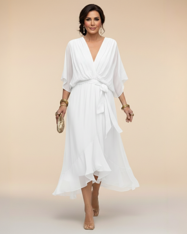 Women's Garden Wedding Guest Midi Dress with Flutter Sleeves