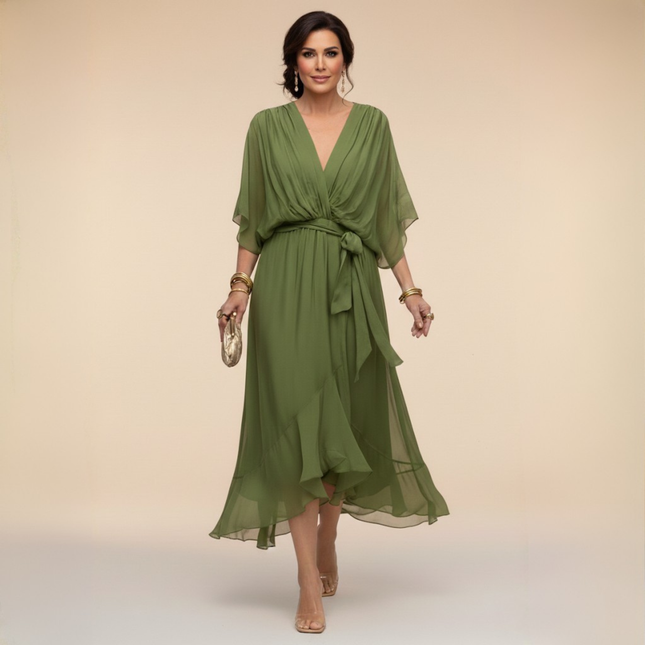 Women's Garden Wedding Guest Midi Dress with Flutter Sleeves – Colin & Taylor
