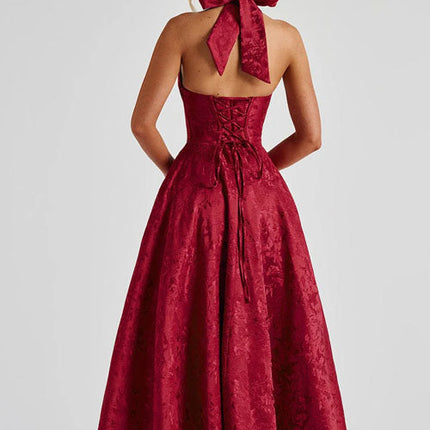 Women's Garden Wedding Guest Midi Dress with Halter Neckline