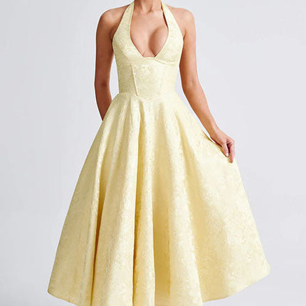 Women's Garden Wedding Guest Midi Dress with Halter Neckline