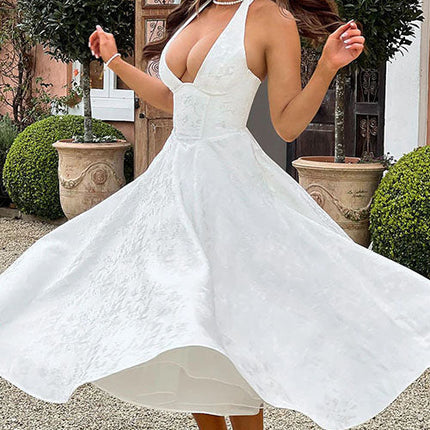 Women's Garden Wedding Guest Midi Dress with Halter Neckline