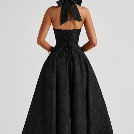 Women's Garden Wedding Guest Midi Dress with Halter Neckline