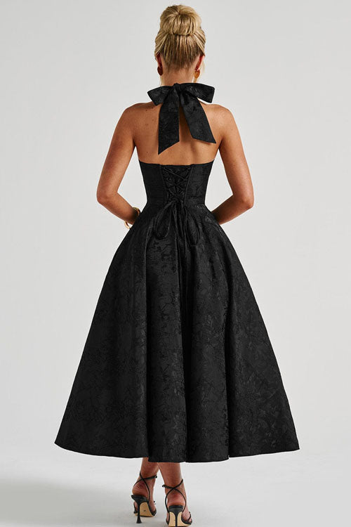 Women's Garden Wedding Guest Midi Dress with Halter Neckline