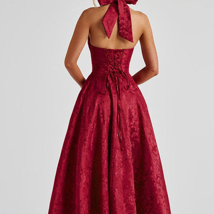 Women's Garden Wedding Guest Midi Dress with Halter Neckline