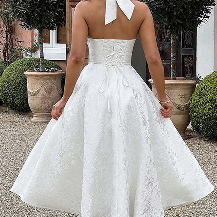 Women's Garden Wedding Guest Midi Dress with Halter Neckline