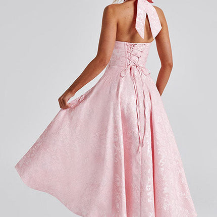 Women's Garden Wedding Guest Midi Dress with Halter Neckline