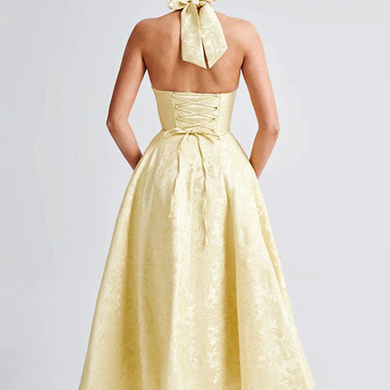 Women's Garden Wedding Guest Midi Dress with Halter Neckline