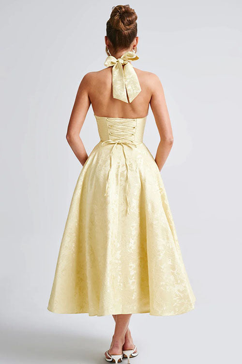 Women's Garden Wedding Guest Midi Dress with Halter Neckline