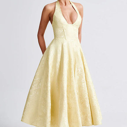 Women's Garden Wedding Guest Midi Dress with Halter Neckline