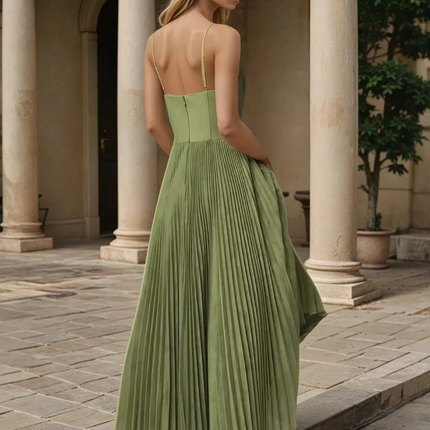 Women's Garden Wedding Guest Midi Dress with Pleated Skirt