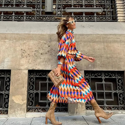 Women's Geometric Print Midi Dress
