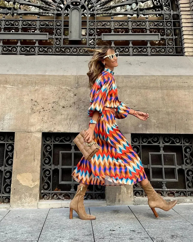 Women's Geometric Print Midi Dress
