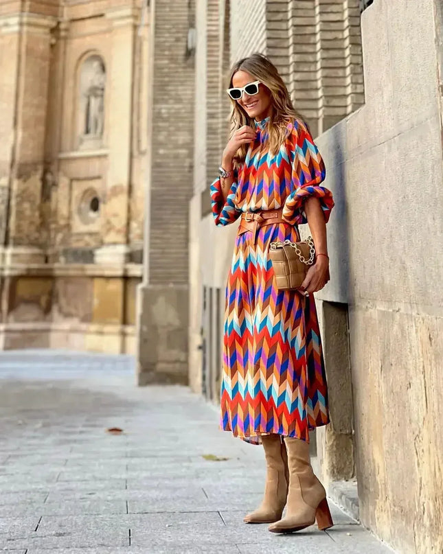 Women's Geometric Print Midi Dress