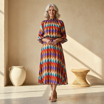 Women's Geometric Print Midi Dress