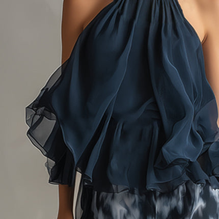 Women's Halter Top and Wide Leg Pants Set Printed Chiffon