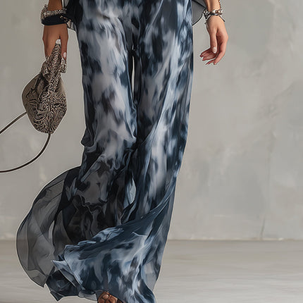 Women's Halter Top and Wide Leg Pants Set Printed Chiffon