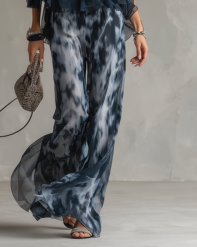 Women's Halter Top and Wide Leg Pants Set Printed Chiffon