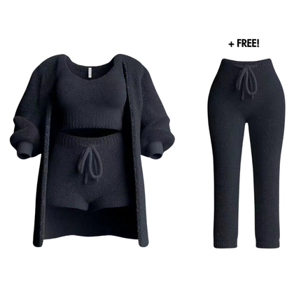 Women's Knit Lounge Set Cardigan Crop Top and Drawstring Pants