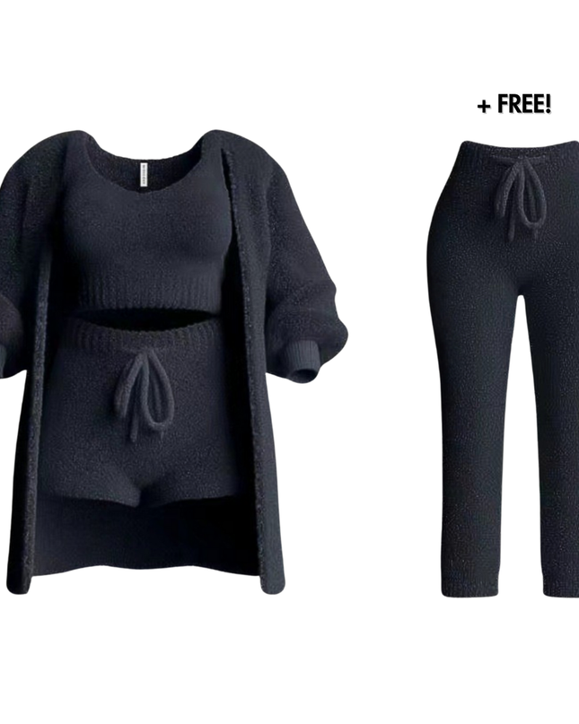 Women's Knit Lounge Set Cardigan Crop Top and Drawstring Pants