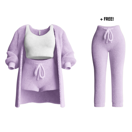 Women's Knit Lounge Set Cardigan Crop Top and Drawstring Pants