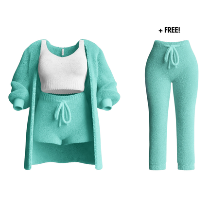 Women's Knit Lounge Set Cardigan Crop Top and Drawstring Pants