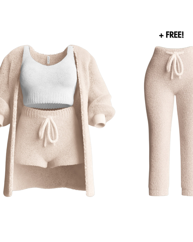 Women's Knit Lounge Set Cardigan Crop Top and Drawstring Pants