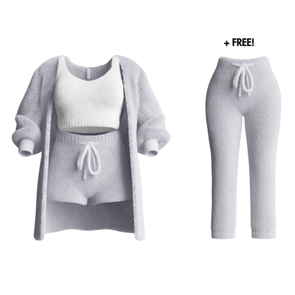 Women's Knit Lounge Set Cardigan Crop Top and Drawstring Pants