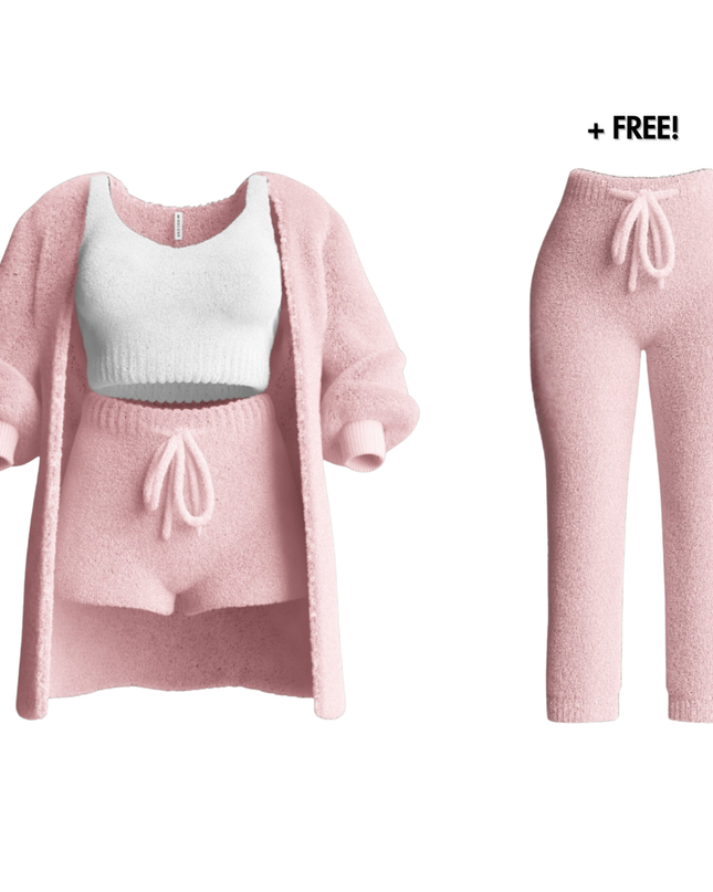 Women's Knit Lounge Set Cardigan Crop Top and Drawstring Pants