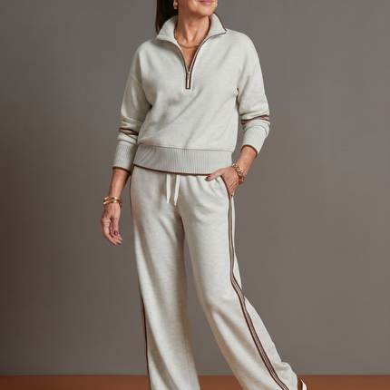 Women's Knit Lounge Set Half Zip Top and Wide Leg Pants