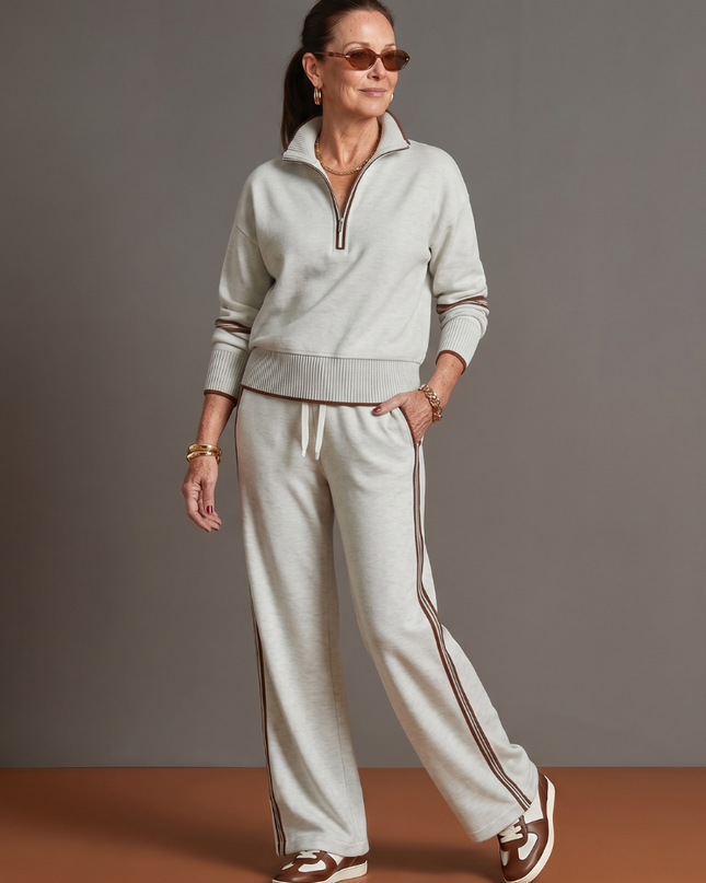 Women's Knit Lounge Set Half Zip Top and Wide Leg Pants