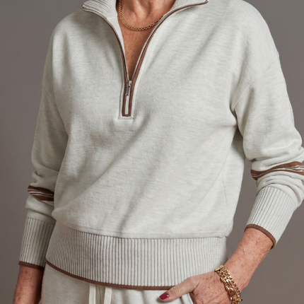 Women's Knit Lounge Set Half Zip Top and Wide Leg Pants