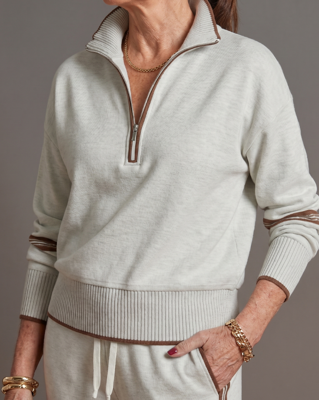 Women's Knit Lounge Set Half Zip Top and Wide Leg Pants