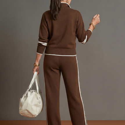 Women's Knit Lounge Set Half Zip Top and Wide Leg Pants