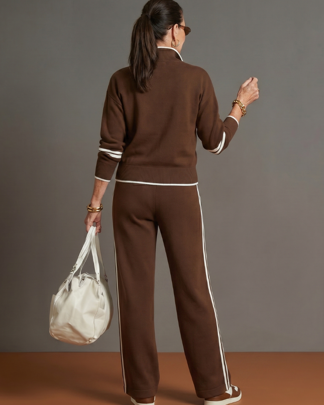 Women's Knit Lounge Set Half Zip Top and Wide Leg Pants